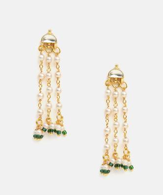 White stones green beaded pearl drop earrings 3
