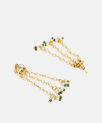 White stones green beaded pearl drop earrings 4