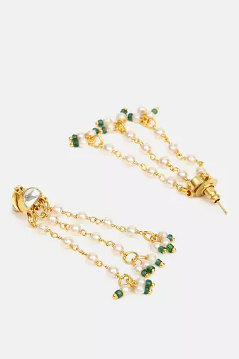 White stones green beaded pearl drop earrings