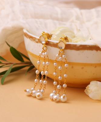 White stones pearl chain drop earrings 2