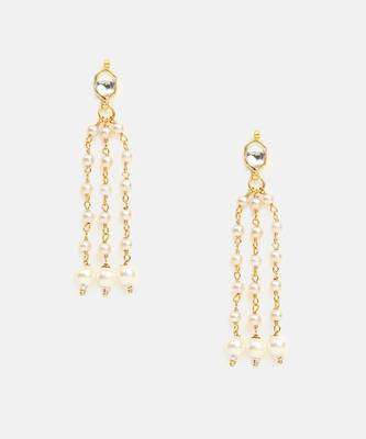 White stones pearl chain drop earrings 3