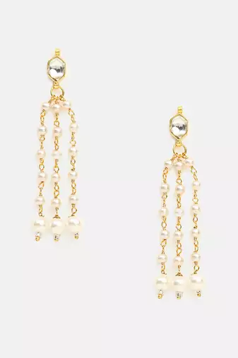 White stones pearl chain drop earrings