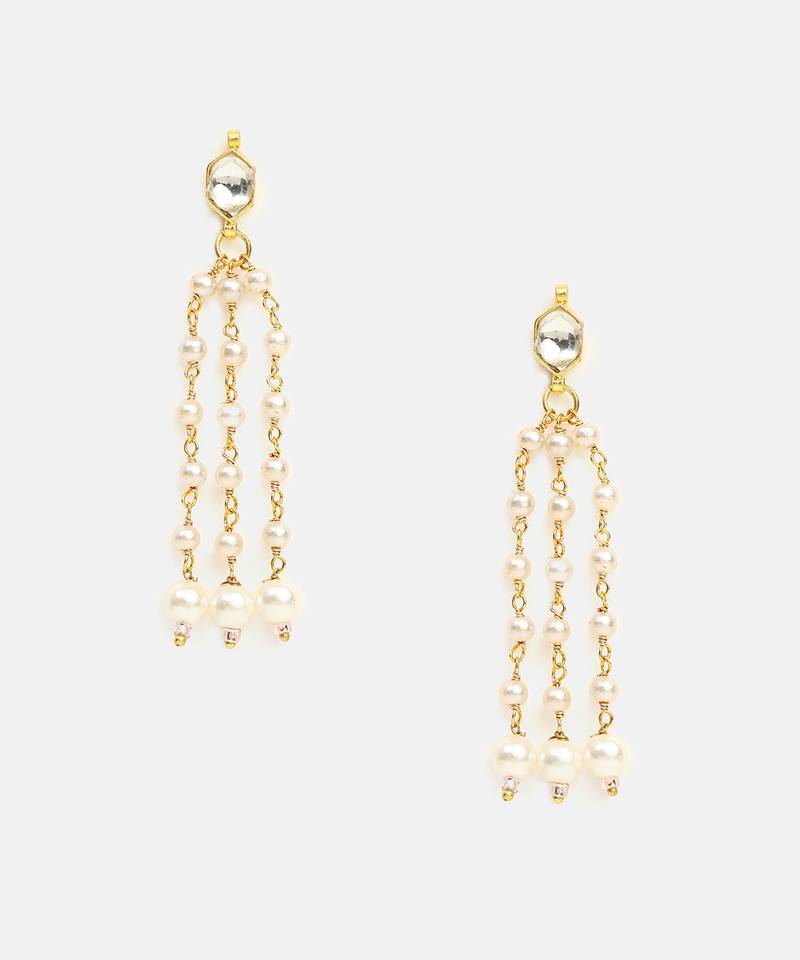 White stones pearl chain drop earrings