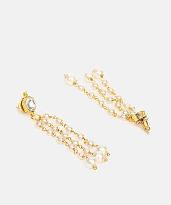 White stones pearl chain drop earrings 4