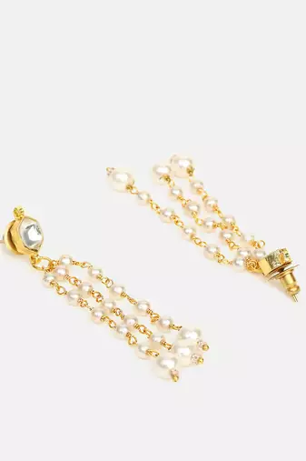 White stones pearl chain drop earrings