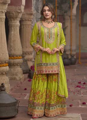 Pear faux chinon embroidered readymade sharara suit with dupatta 1