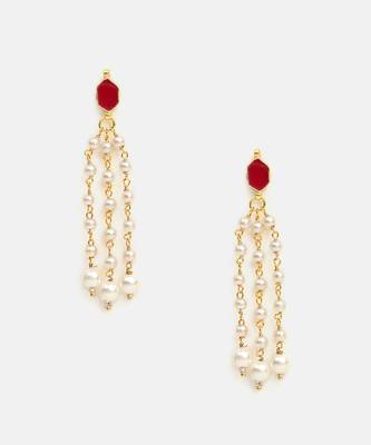 Ruby red stone pearl drop earrings 3