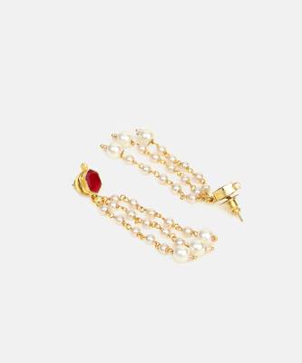 Ruby red stone pearl drop earrings 4