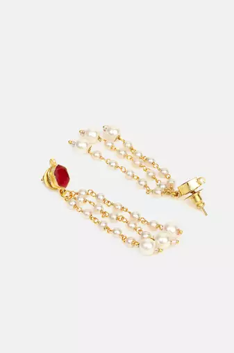 Ruby red stone pearl drop earrings