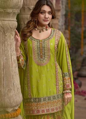 Pear faux chinon embroidered readymade sharara suit with dupatta 3