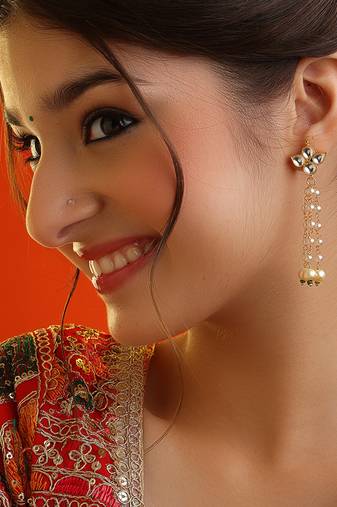 White stones green beaded pearl drop earrings