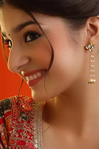 White stones green beaded pearl drop earrings