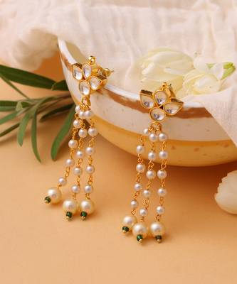 White stones green beaded pearl drop earrings 2