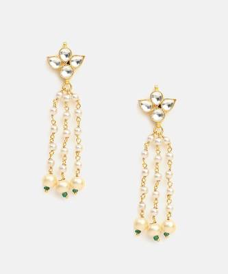White stones green beaded pearl drop earrings 3