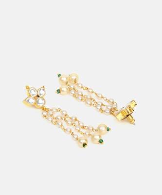 White stones green beaded pearl drop earrings 4