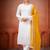 White and yellow faux georgette embroidered readymade salwar suit