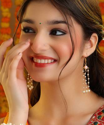 Pink stones kundan chain drop earrings 1