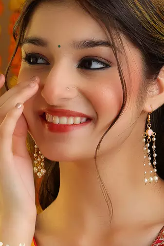 Pink stones kundan chain drop earrings