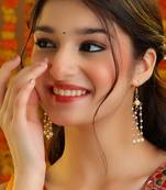 Pink stones kundan chain drop earrings