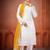 White and yellow faux georgette embroidered readymade salwar suit