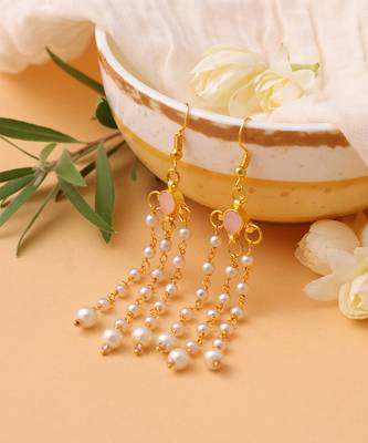 Pink stones kundan chain drop earrings 2