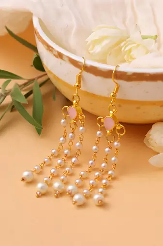Pink stones kundan chain drop earrings
