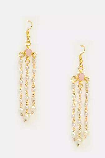 Pink stones kundan chain drop earrings