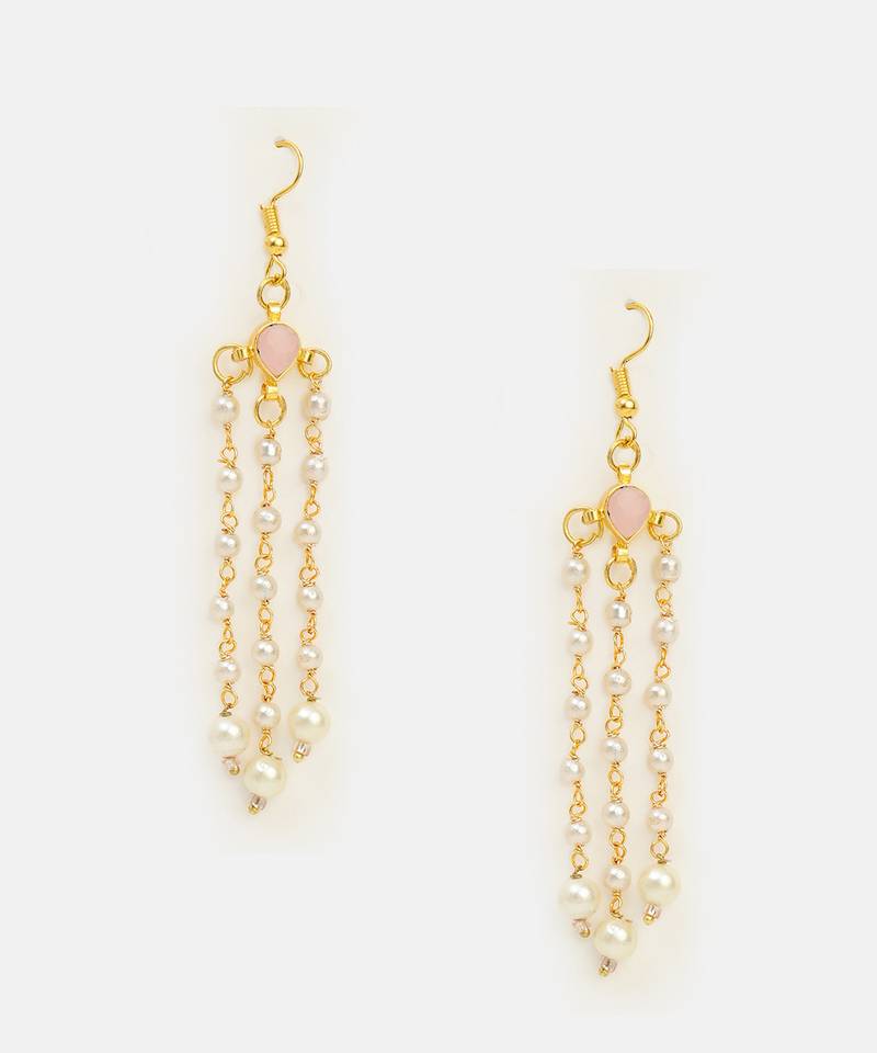 Pink stones kundan chain drop earrings