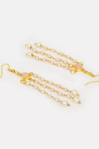 Pink stones kundan chain drop earrings