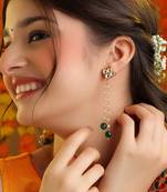 Emerald green beaded kundan drop earrings
