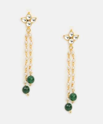 Emerald green beaded kundan drop earrings 3