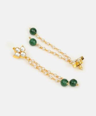 Emerald green beaded kundan drop earrings 4