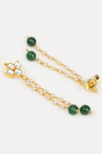 Emerald green beaded kundan drop earrings