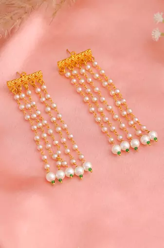 White stones green beaded kundan drop earrings