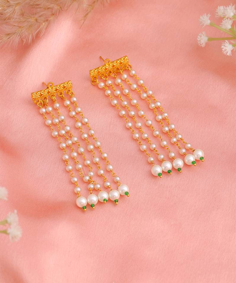 White stones green beaded kundan drop earrings