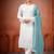 White and sky blue faux georgette embroidered readymade salwar suit