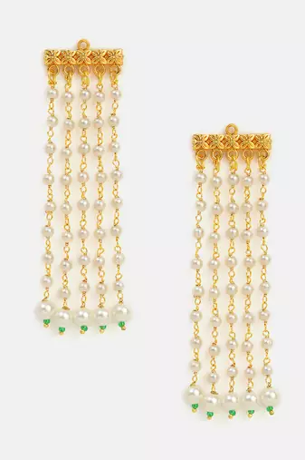 White stones green beaded kundan drop earrings