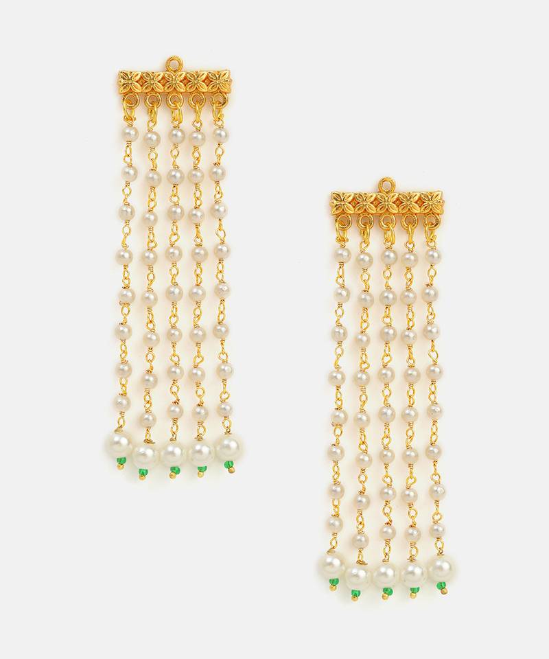 White stones green beaded kundan drop earrings