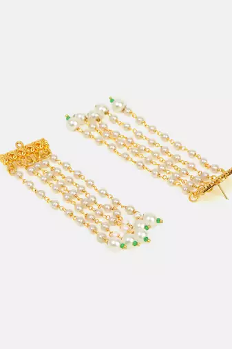 White stones green beaded kundan drop earrings