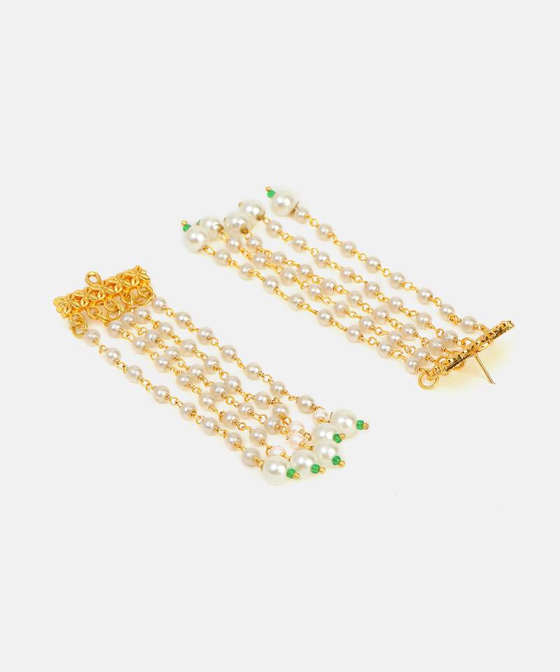 White stones green beaded kundan drop earrings