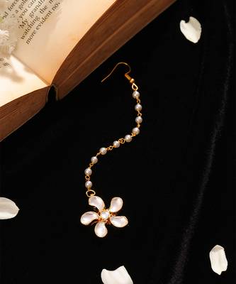 White pink beaded pearl drop maang tikka 2
