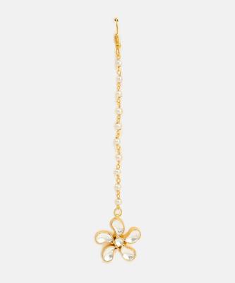 White pink beaded pearl drop maang tikka 3