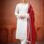 White and red faux georgette embroidered readymade salwar suit