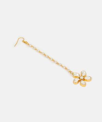 White pink beaded pearl drop maang tikka 4