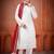 White and red faux georgette embroidered readymade salwar suit