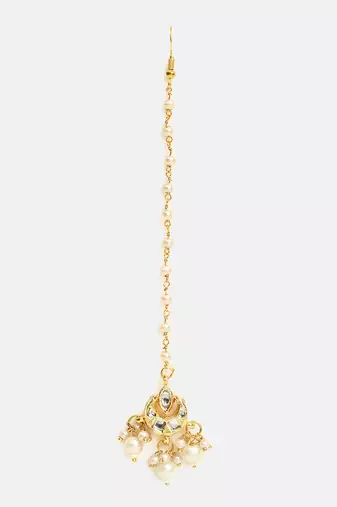 White polki kundan drop maang tikka