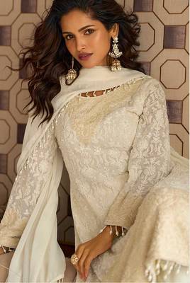 Off white faux georgette  embroidered readymade salwar kameez 2