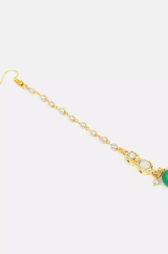 Green stone kundan maang tikka