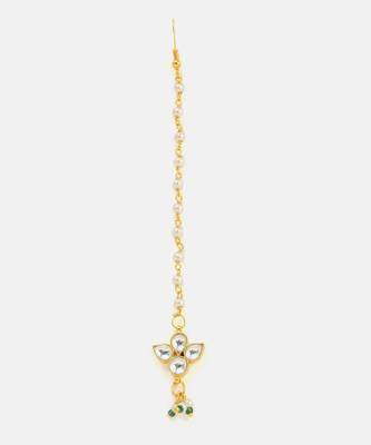 White pink stone pearl maang tikka 3