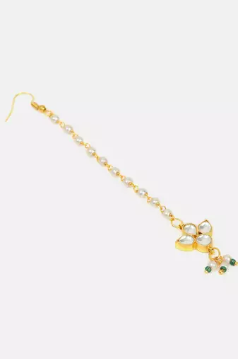 White pink stone pearl maang tikka